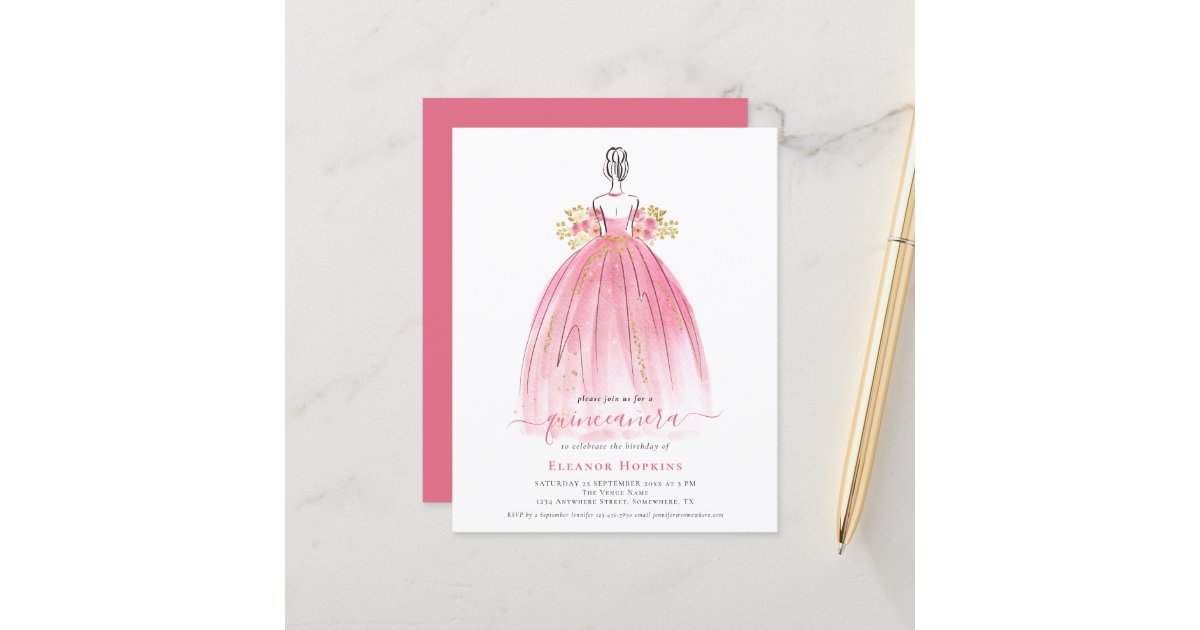 DIY Rose Gold Quinceanera Scroll Invitations