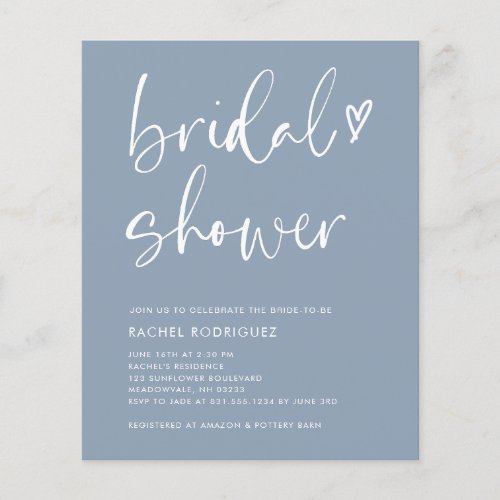 Budget Elegant Dusty Blue Bridal Shower Invitation Flyer