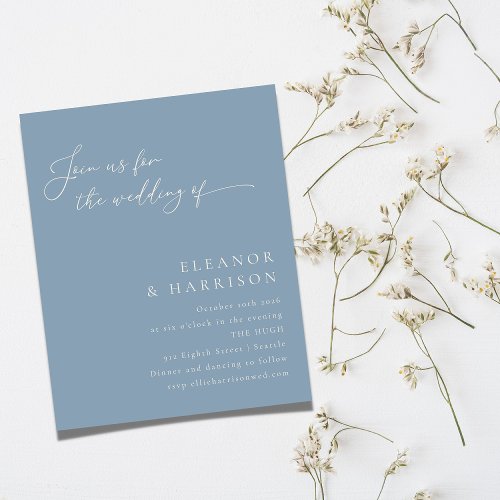 Budget Elegant Dusty Blue Script Wedding Invite