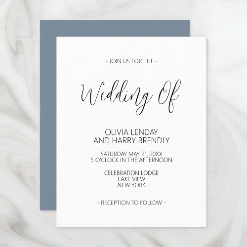 Budget Elegant Dusty Blue White Wedding Invitation