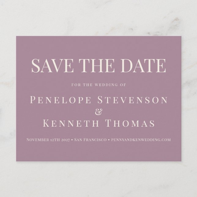 Budget Elegant Dusty Purple Save The Date Postcard (Front)