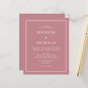 Budget Elegant Dusty Rose Pink Wedding Invite
