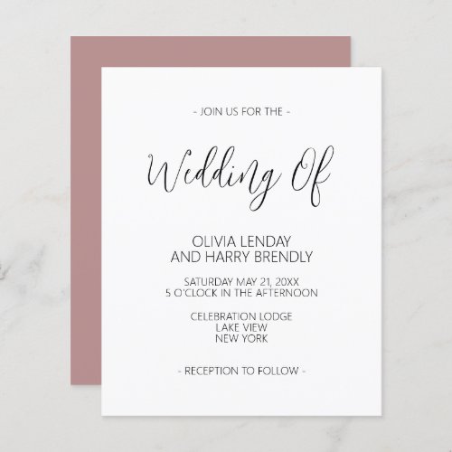 Budget Elegant Dusty Rose White Wedding Invitation