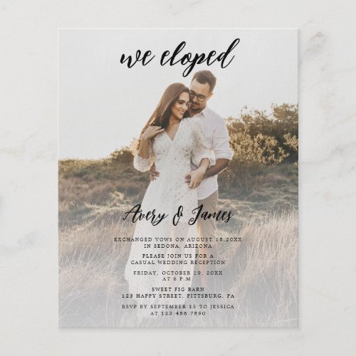 Budget Elegant Elopement Reception Wedding Photo Flyer