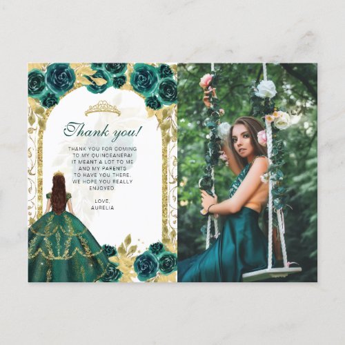 Budget Elegant Emerald Floral Photo Quinceaera Postcard