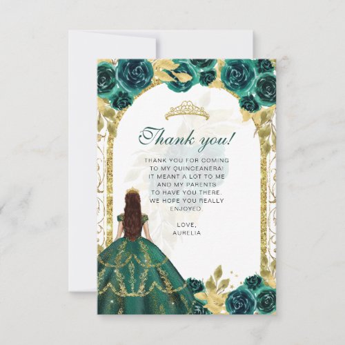 Budget Elegant Emerald Floral Photo Quinceaera Thank You Card
