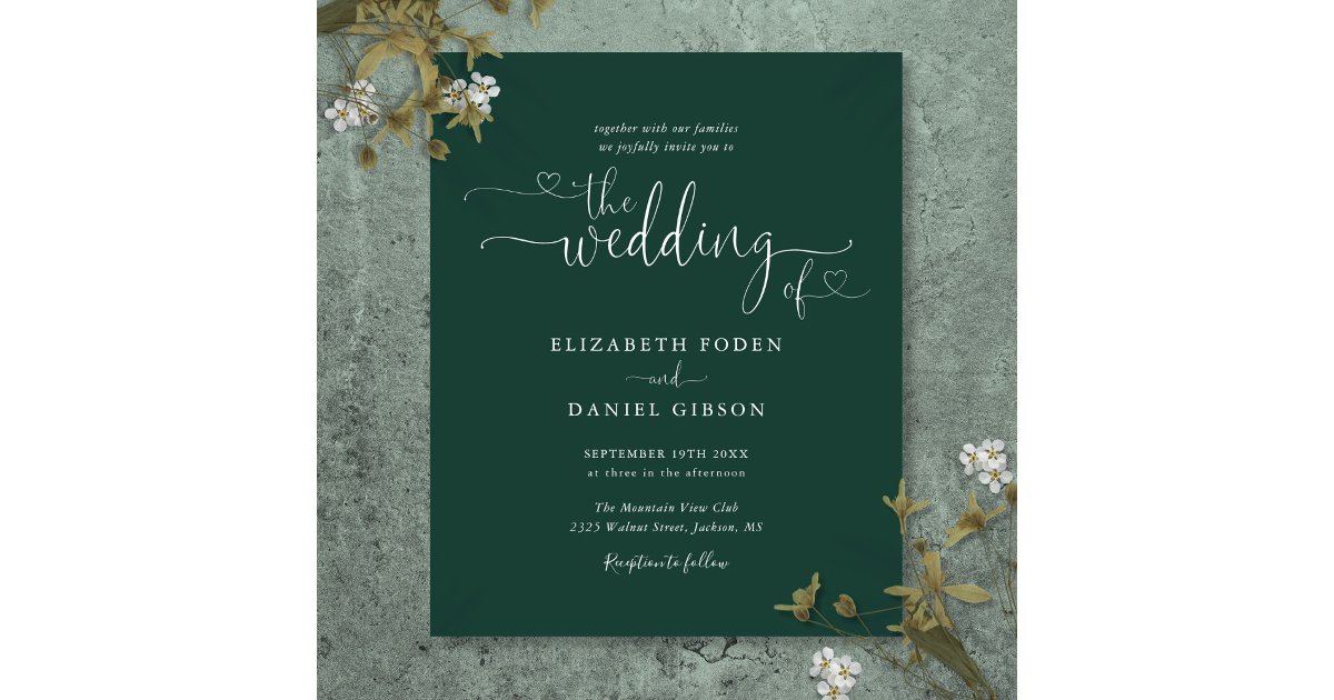 Budget Elegant Emerald Script Wedding Invitation | Zazzle