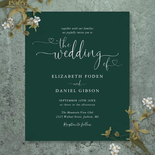 Budget Elegant Emerald Script Wedding Invitation | Zazzle