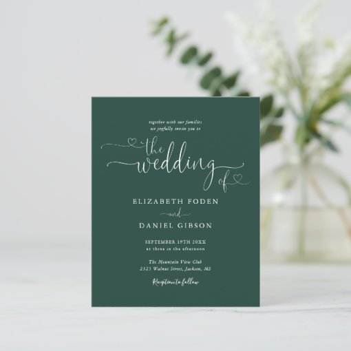 Budget Elegant Emerald Script Wedding Invitation | Zazzle