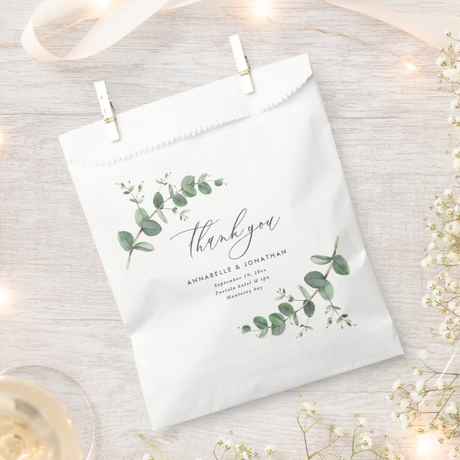Budget elegant eucalyptus botanical wedding party  favor bag (Clipped)