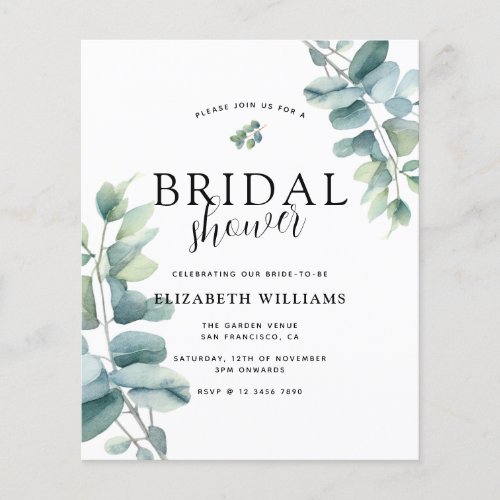 Budget Elegant Eucalyptus Bridal Shower Invitation Flyer
