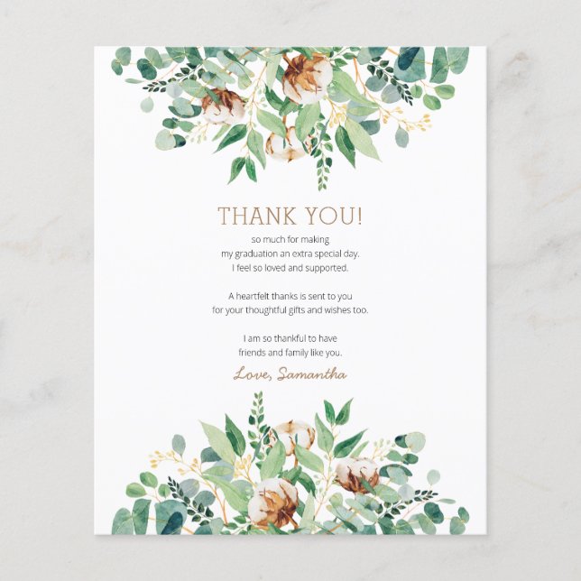 BUDGET Elegant Eucalyptus GRAD Thank You Card Flyer (Front)