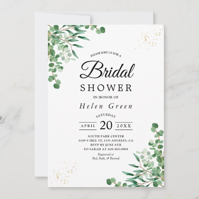 Budget Elegant Eucalyptus Leaves Bridal Shower Invitation (Front)