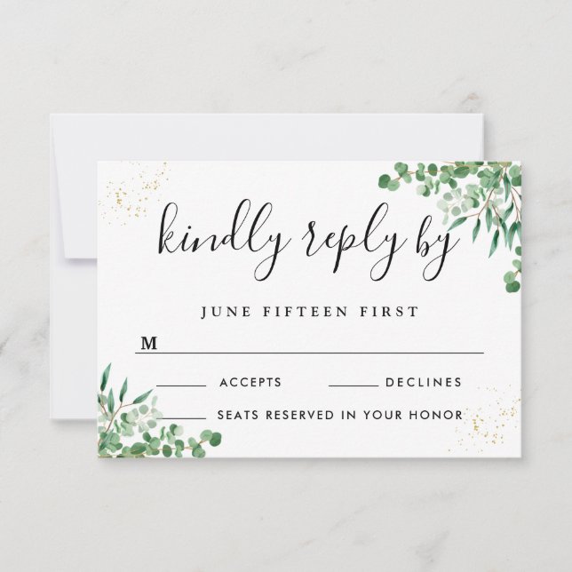 Budget Elegant Eucalyptus Leaves Greenery Wedding RSVP Card (Front)