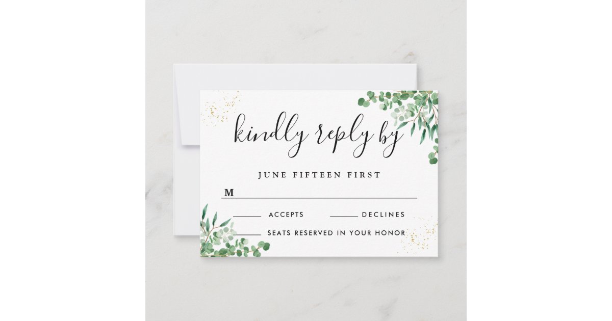 Budget Elegant Eucalyptus Leaves Greenery Wedding RSVP Card | Zazzle