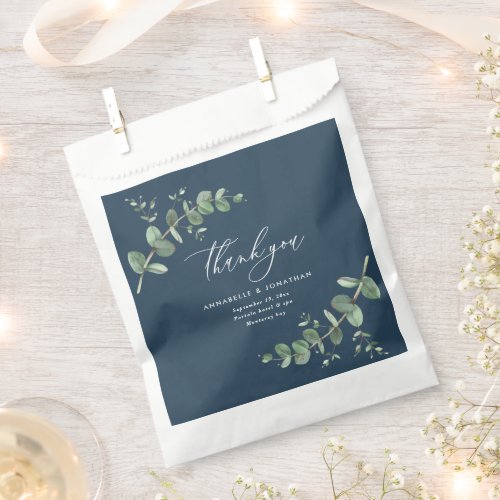 Budget elegant eucalyptus navy bluewedding party favor bag