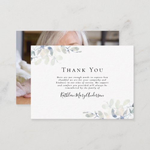 BUDGET Elegant Eucalyptus Photo Funeral Thank You  Note Card