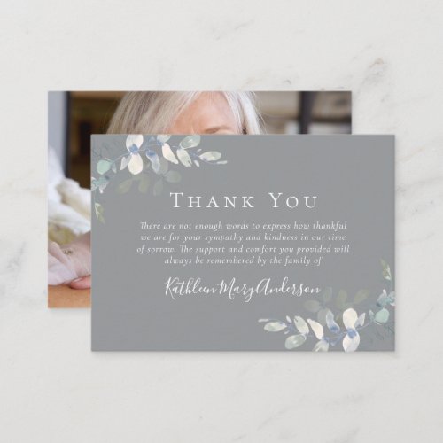 BUDGET Elegant Eucalyptus Photo Funeral Thank You  Note Card