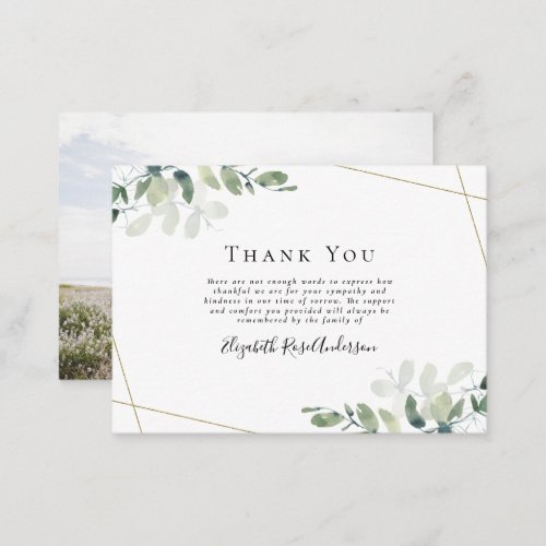 BUDGET Elegant Eucalyptus Photo Funeral Thank You  Note Card