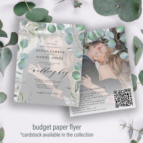Budget elegant eucalyptus photo wedding invitation flyer