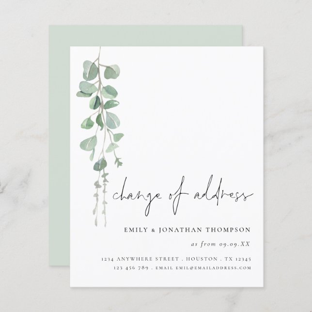 Budget Elegant Eucalyptus Script Change of Address (Front/Back)