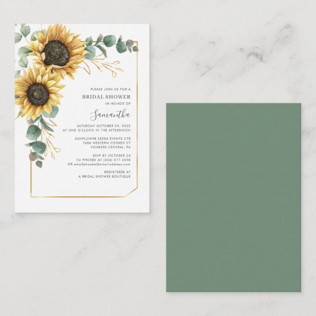 Budget Elegant Eucalyptus Sunflower Bridal Shower Note Card (Front/Back)