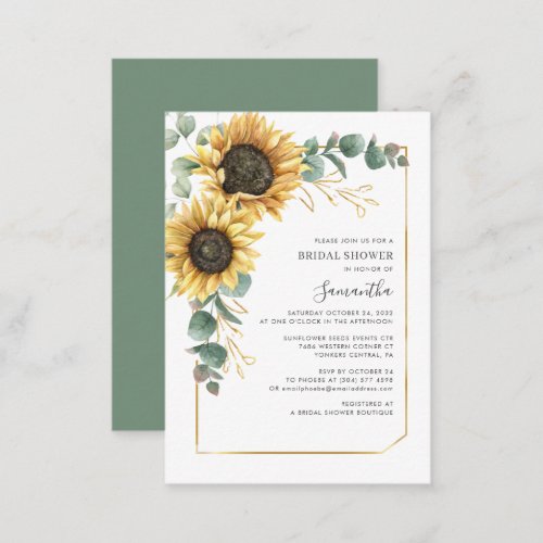 Budget Elegant Eucalyptus Sunflower Bridal Shower Note Card