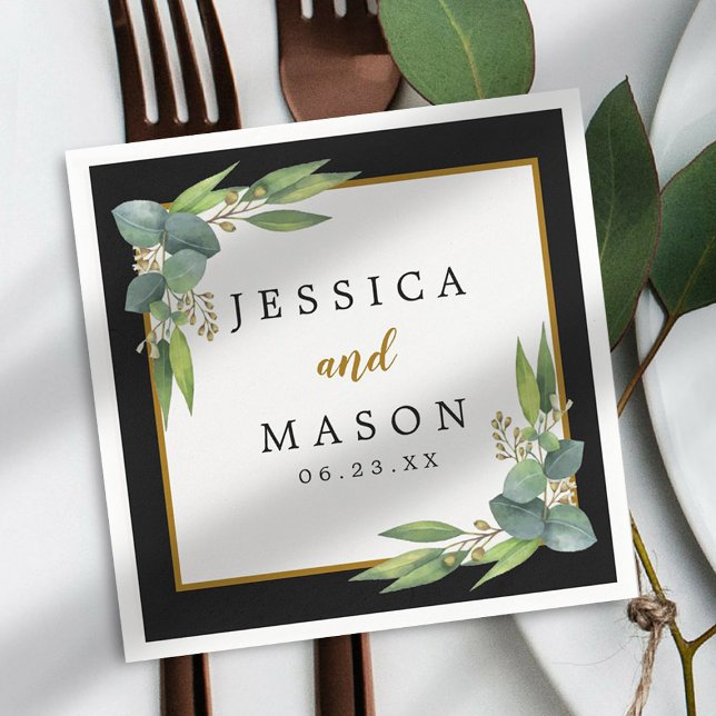 Budget Elegant Eucalyptus Wedding Cocktail Napkins (Creator Uploaded)