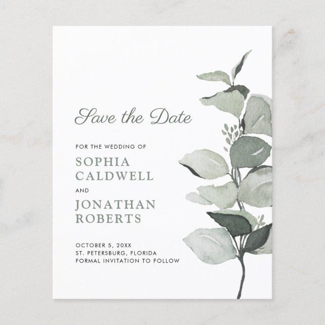 Budget Elegant Eucalyptus Wedding Save the Date (Front)