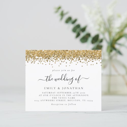 Budget Elegant Faux Gold Glitter Wedding Invite