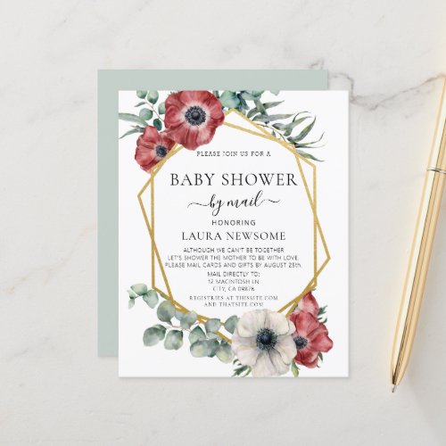 Budget Elegant Floral Baby Shower By Mail Invite