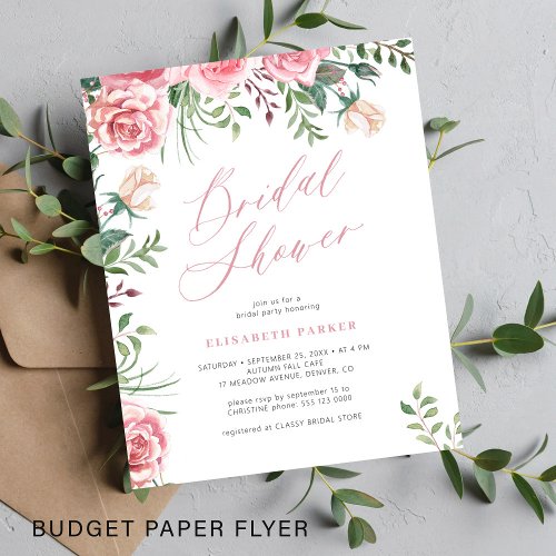 Budget elegant floral bridal shower invitation flyer