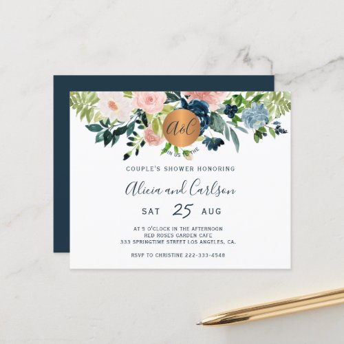 Budget elegant floral couples shower invitation