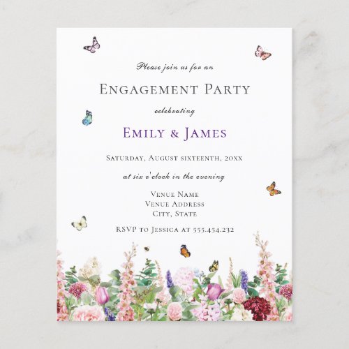 Budget Elegant Floral Engagement Party Invitation