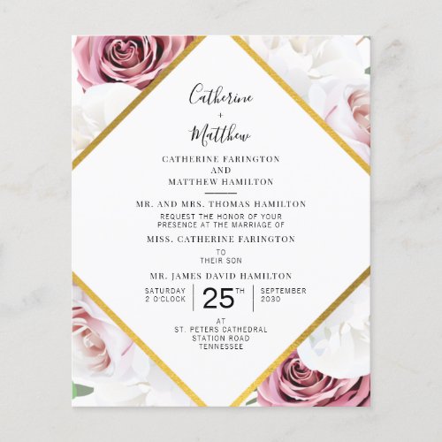 Budget Elegant Floral Geometric Wedding Invitation