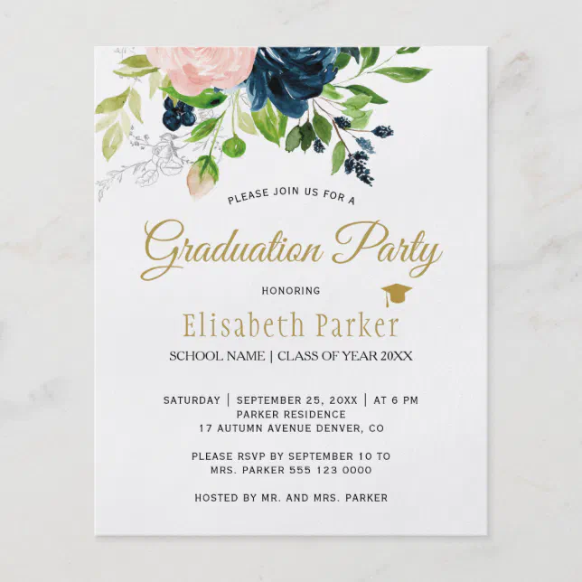 Budget elegant floral graduation party Invitation Flyer | Zazzle