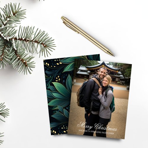 Budget Elegant Floral Holiday Photo Card