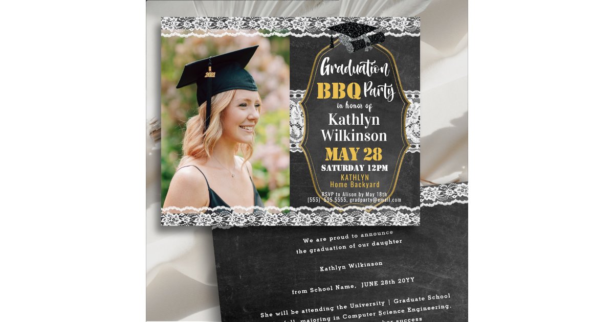 BUDGET Elegant Floral Lace Photo GRAD Invitation | Zazzle