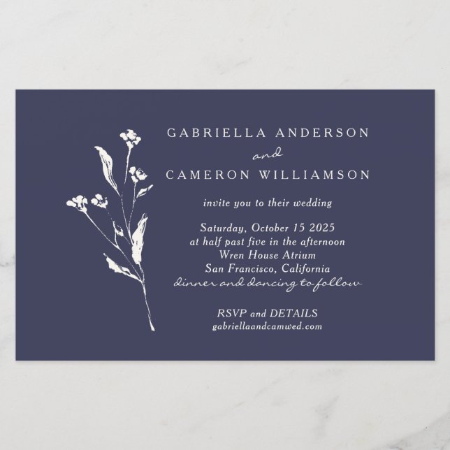 Budget Elegant Floral Navy Blue Ivory Wedding (Front)