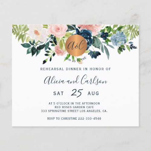 Budget elegant floral rehearsal dinner invitation flyer