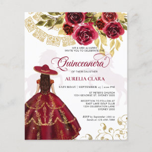 Budget Elegant Floral Ruby Red Horse Quinceañera