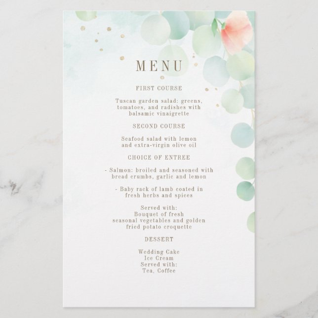 Budget Elegant Floral Watercolor Wedding Menu (Front)