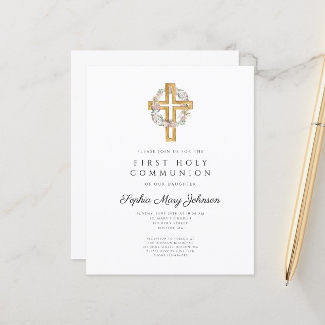 Budget Elegant Floral Wreath Cross First Communion (Front/Back In Situ)