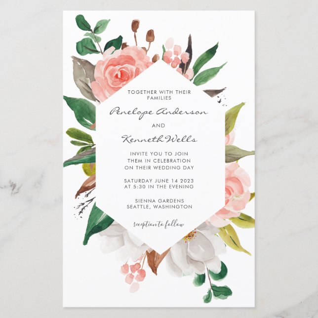 Budget Elegant Floral Wreath Wedding Invite (Front)