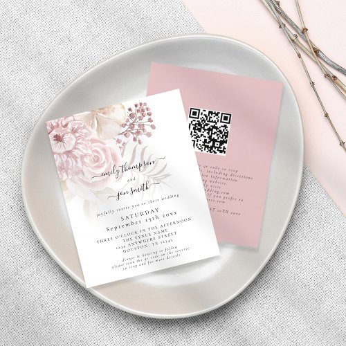 Budget Elegant Florals QR Code Wedding Invitation