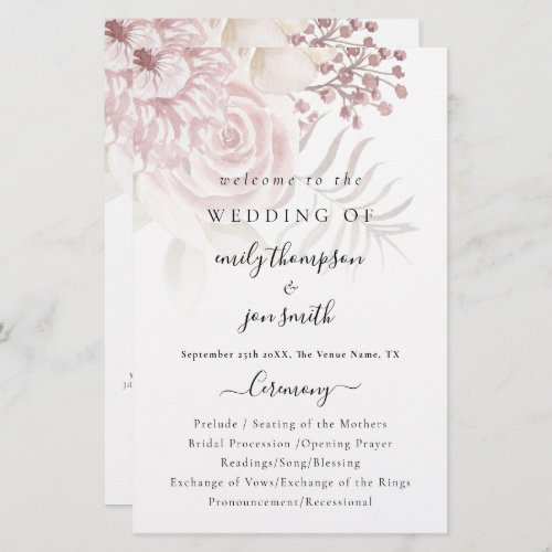 Budget Elegant Florals Script Pink Wedding Program