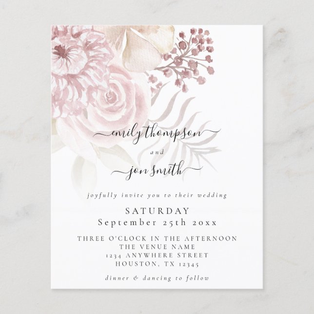 Budget Elegant Florals Script Wedding Invitation (Front)