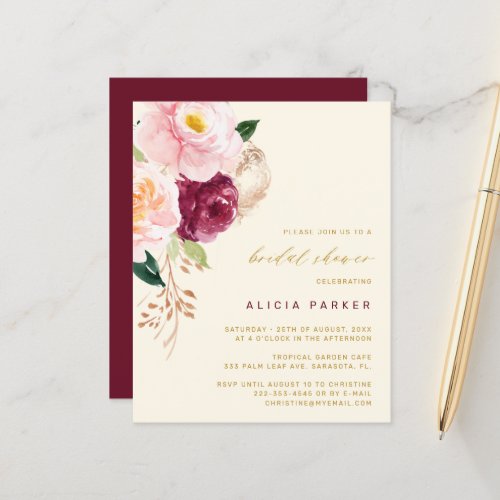 Budget elegant flowers bridal shower invitation