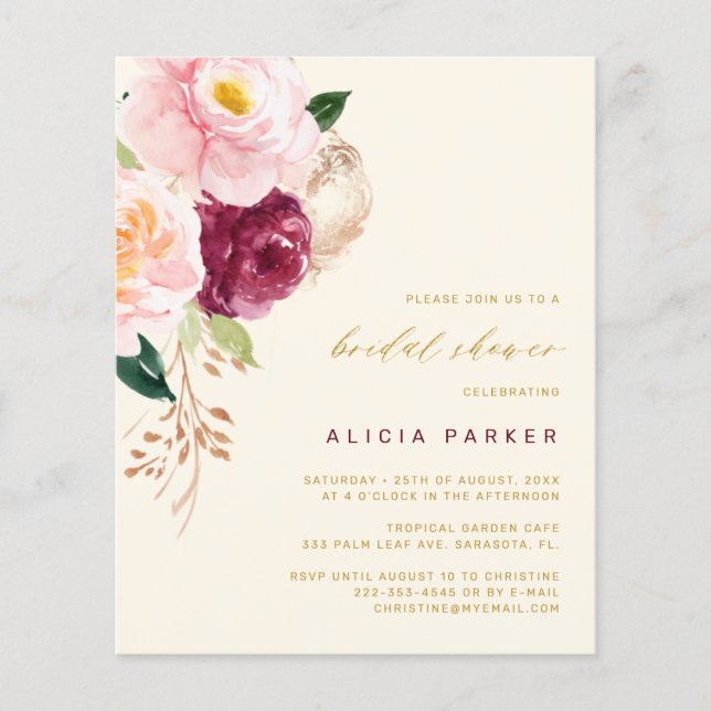 Budget elegant flowers bridal shower invitation flyer (Front)