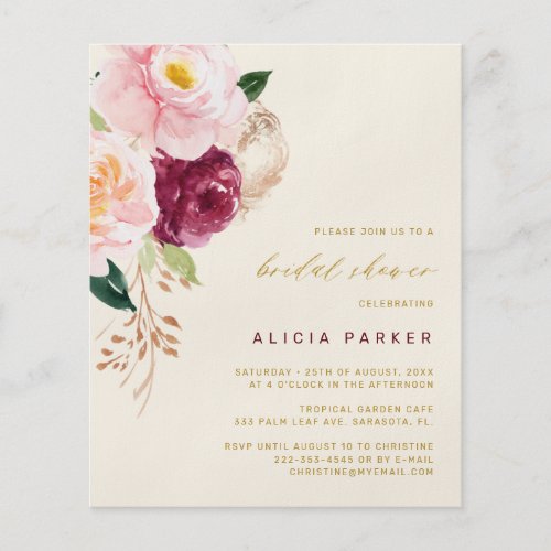 Budget elegant flowers bridal shower invitation flyer